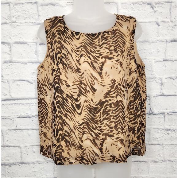 Coldwater Creek Sleeveless Silk Blouse Womens Size Medium 100% Silk Animal Print - Picture 1 of 8